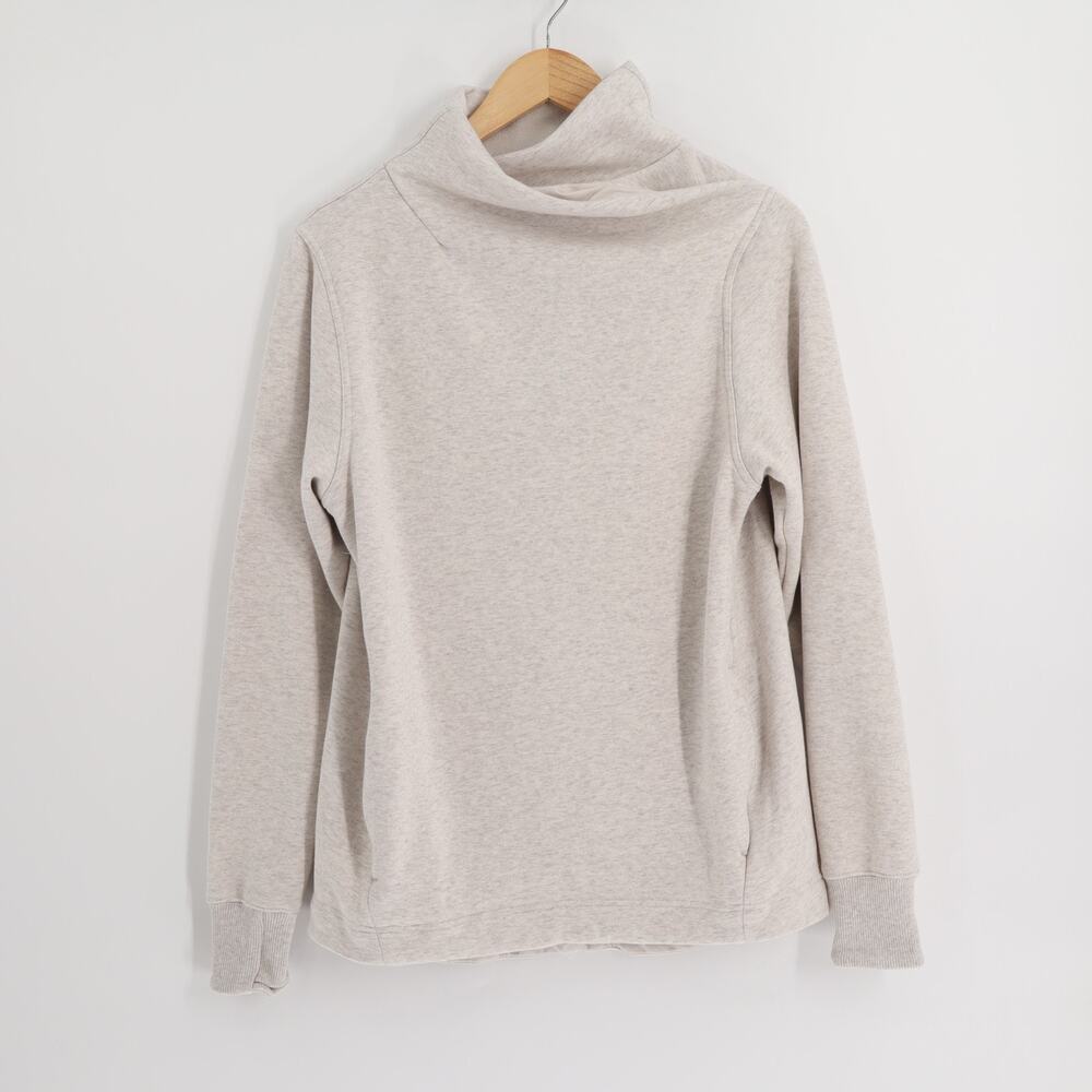 Athleta Oatmeal Side Zip Twist Mock Neck Cozy Sweatshirt Sz M Granola Girl